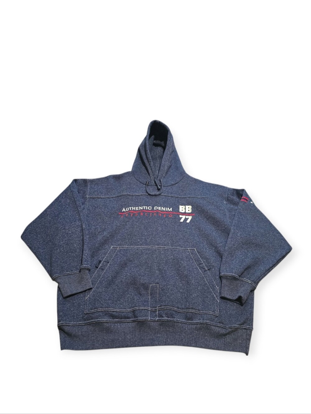 Vintage Bugle Boy Navy Blue 'Authentic Denim' Hoodie - Picture 2 of 6